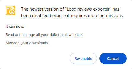 Loox reviews exporter need more permissions